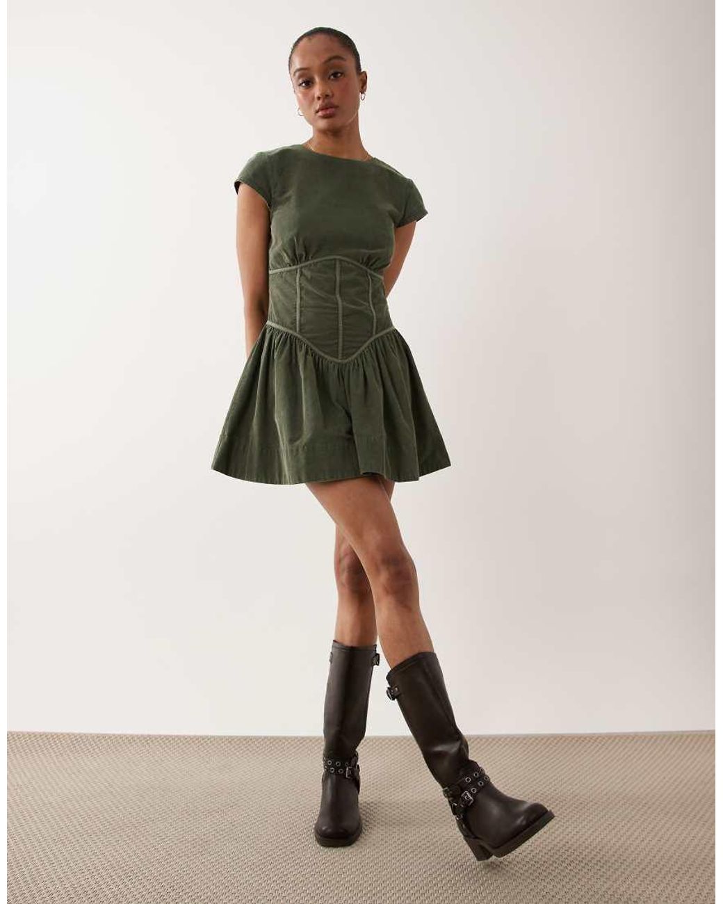ASOS Green Asos Design Tall Cord Corset Inspired Sleeveless Mini Dress