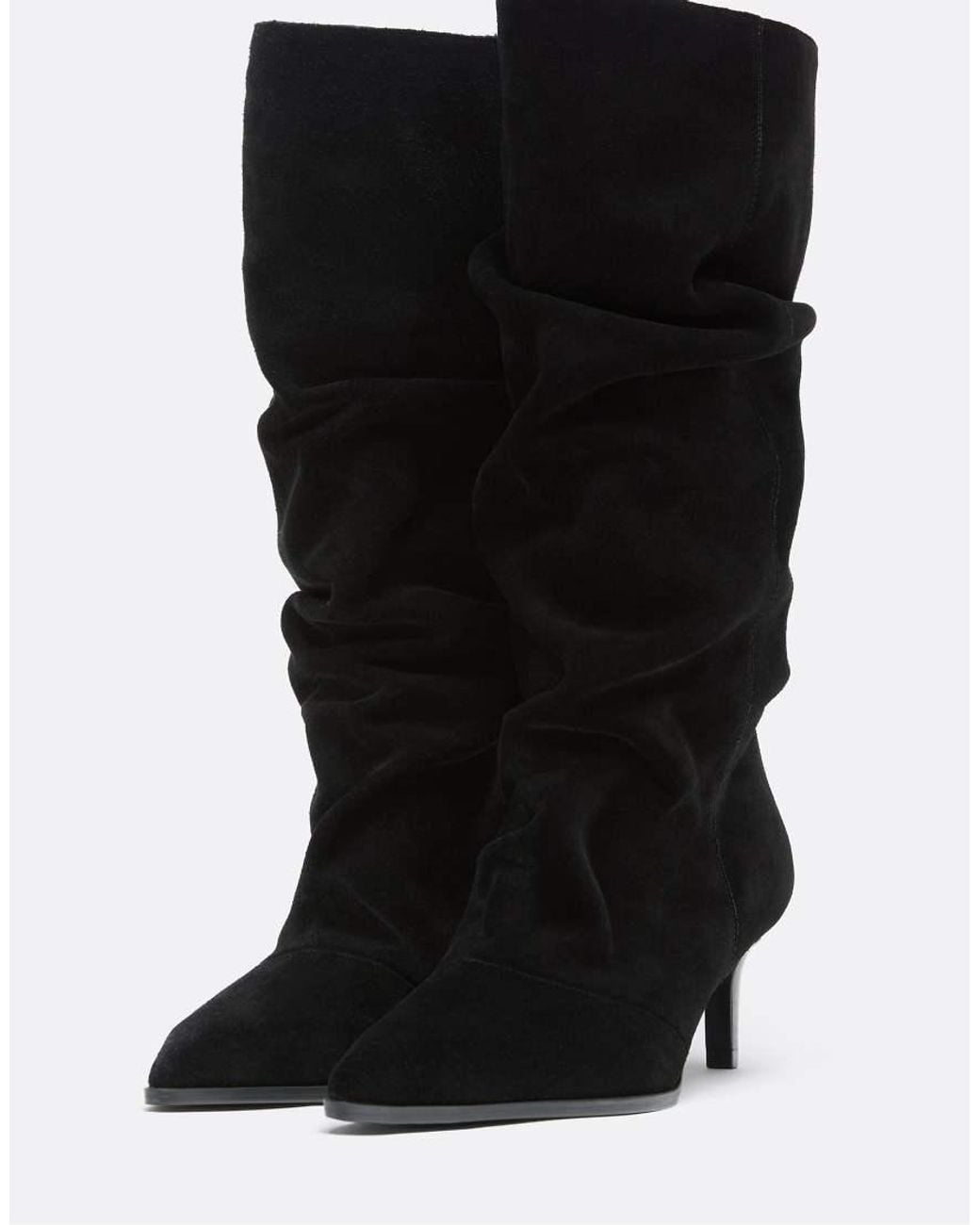 Stradivarius Black Leather Slouchy Heeled Boots