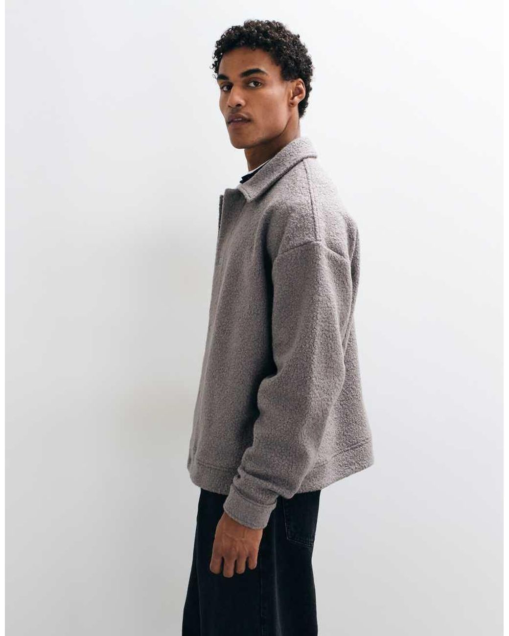 ASOS Gray Oversized Textured Shacket for men