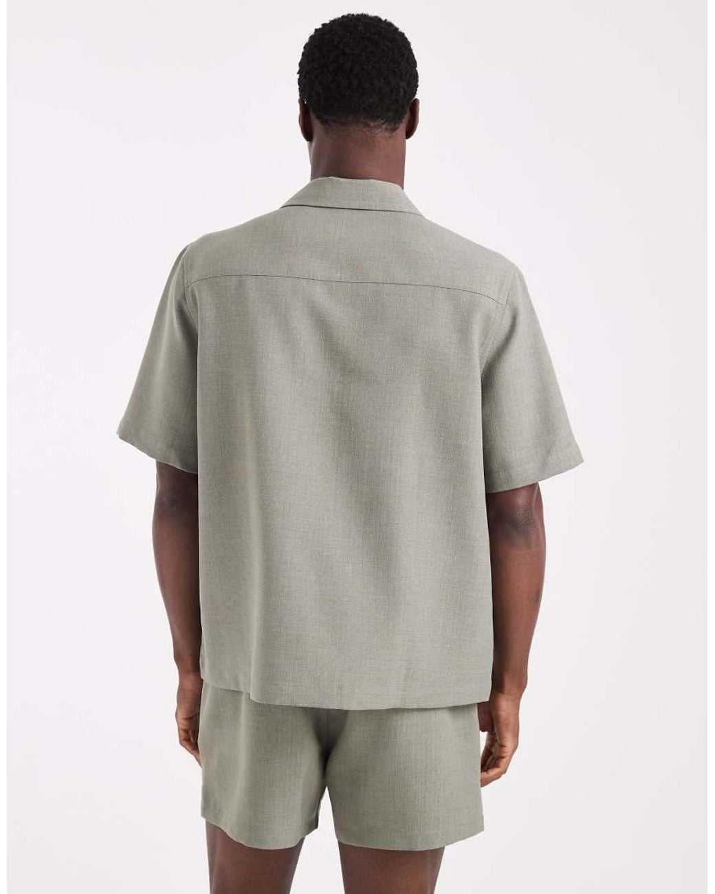 ASOS Gray Co-ord Linen Look Relaxed Revere Shirt for men