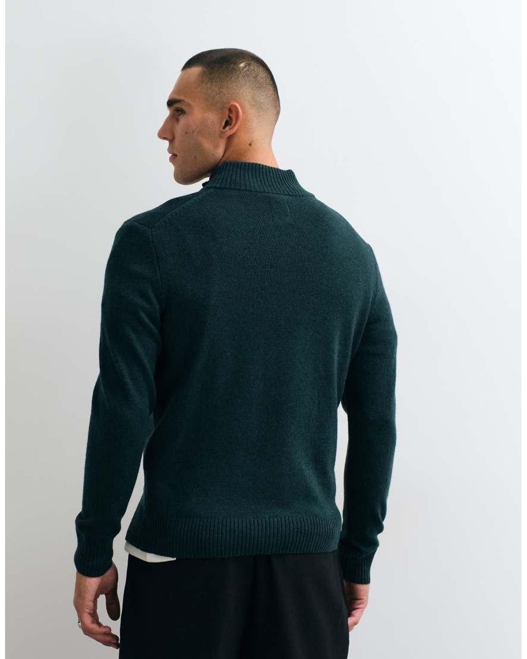DOUBLE A by WOOD WOOD Blue 100% Lambswool Tay Half Zip Jumper for men
