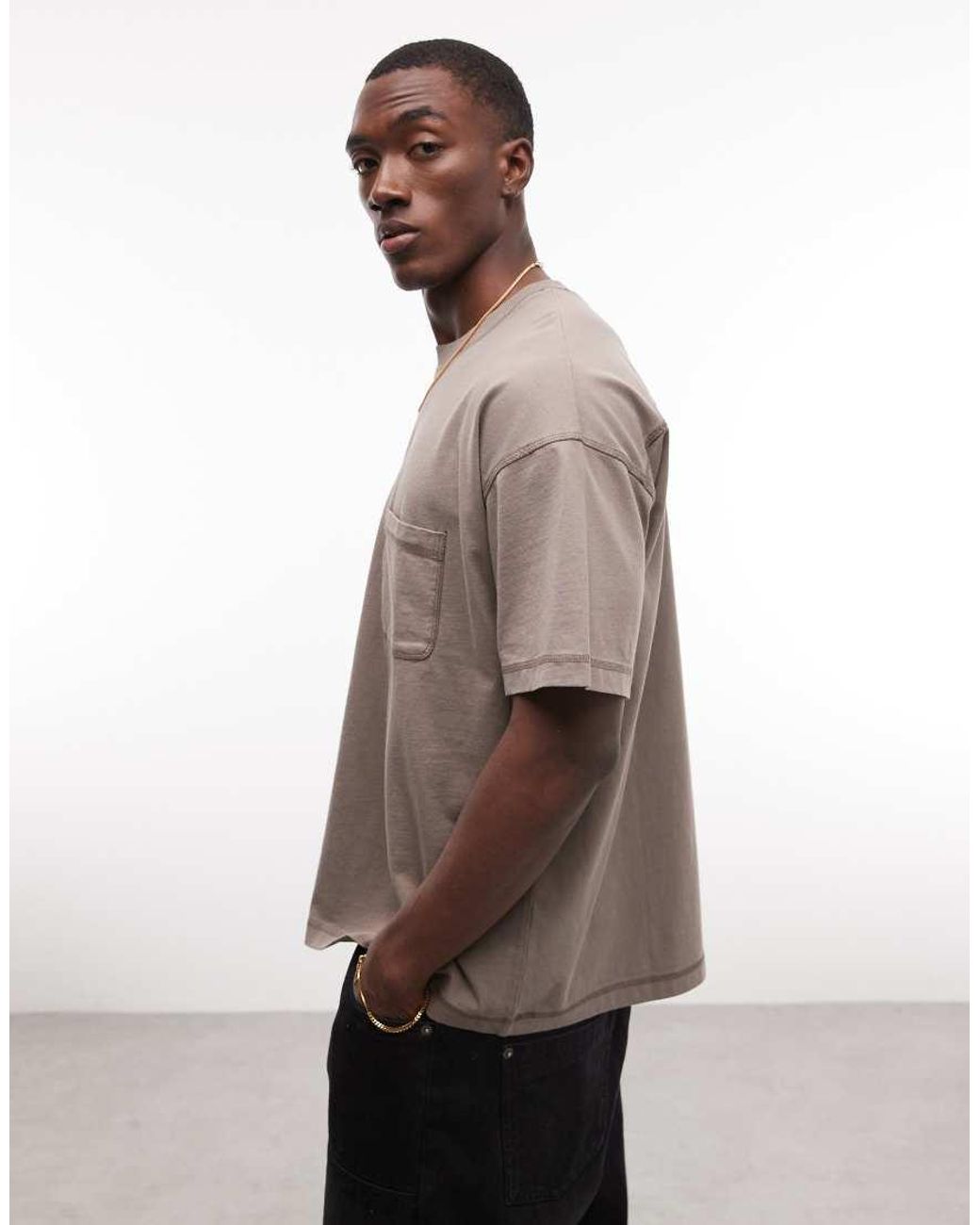 Collusion Brown Boxy Oversized Flatlock Detail T-shirt for men