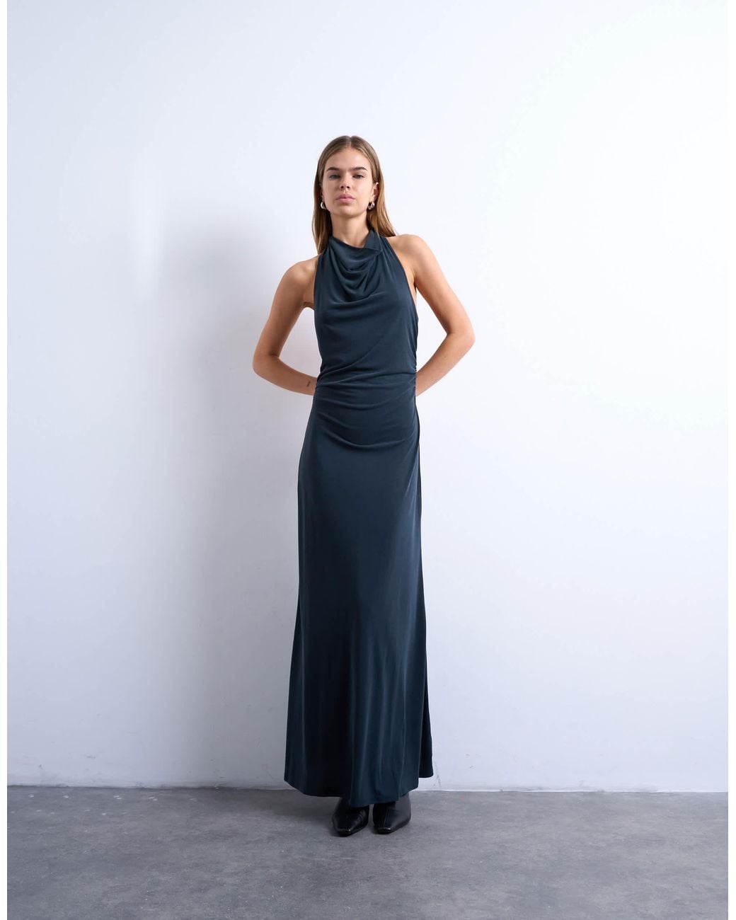 TOPSHOP Cupro Open Cowl Back Maxi Dress in Blue | Lyst TOPSHOP Cupro Open Cowl Back Maxi Dress in Blue | Lyst