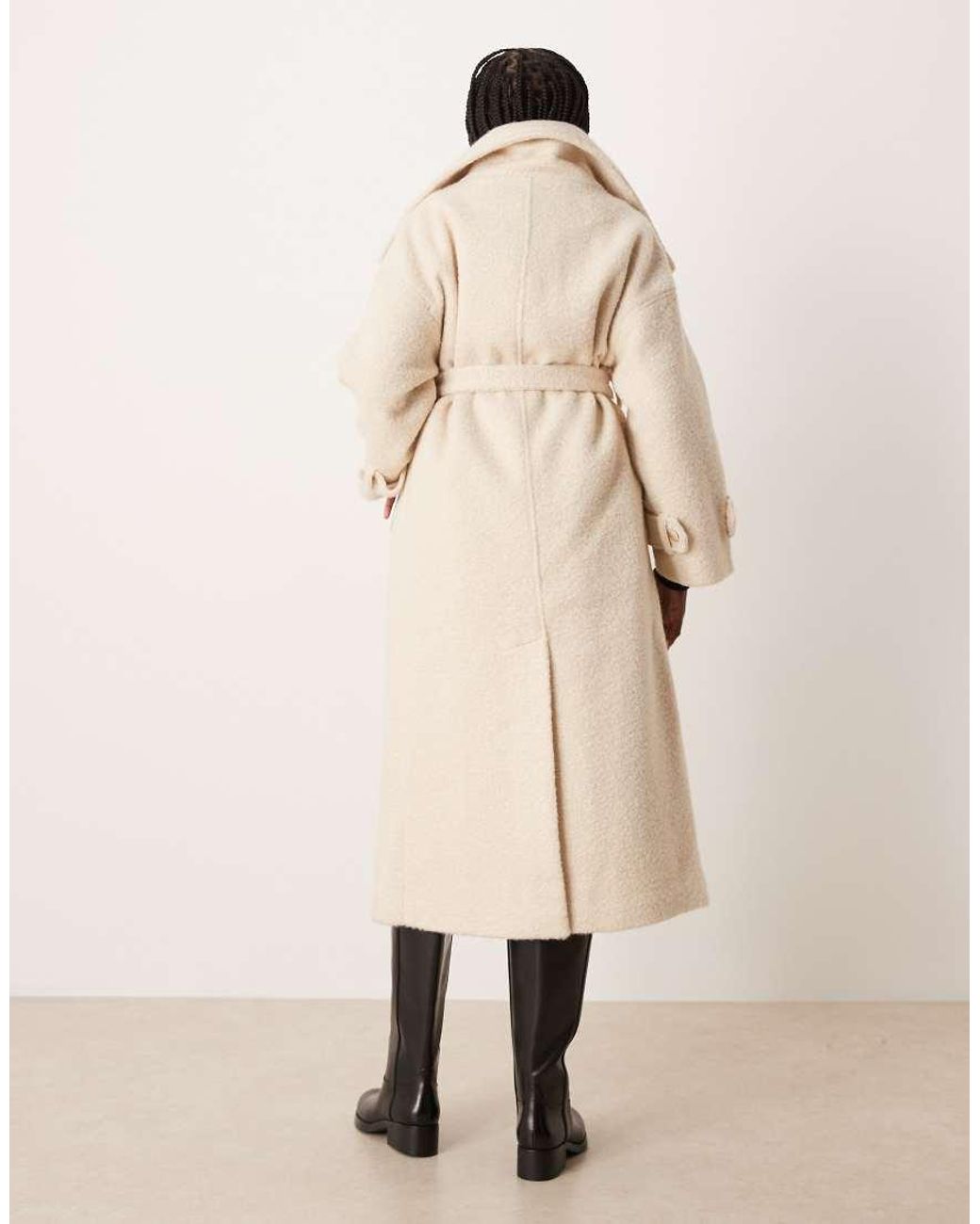 Vila Natural Premium Boucle Formal Coat With Funnel Neck