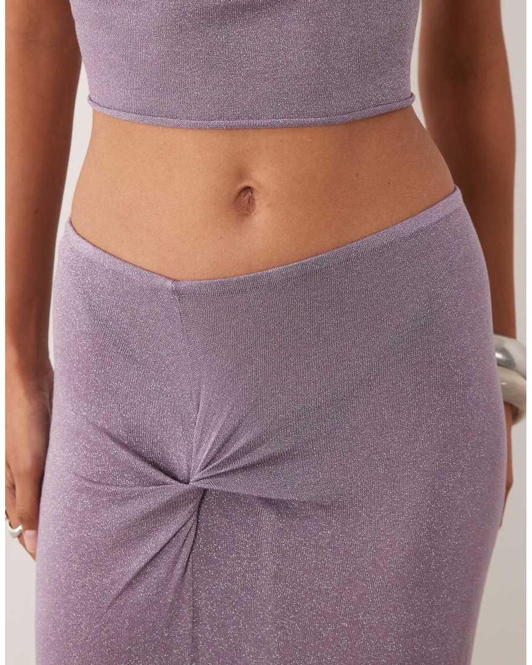 Miss Selfridge Pink Glitter Knit Twist Detail Maxi Skirt
