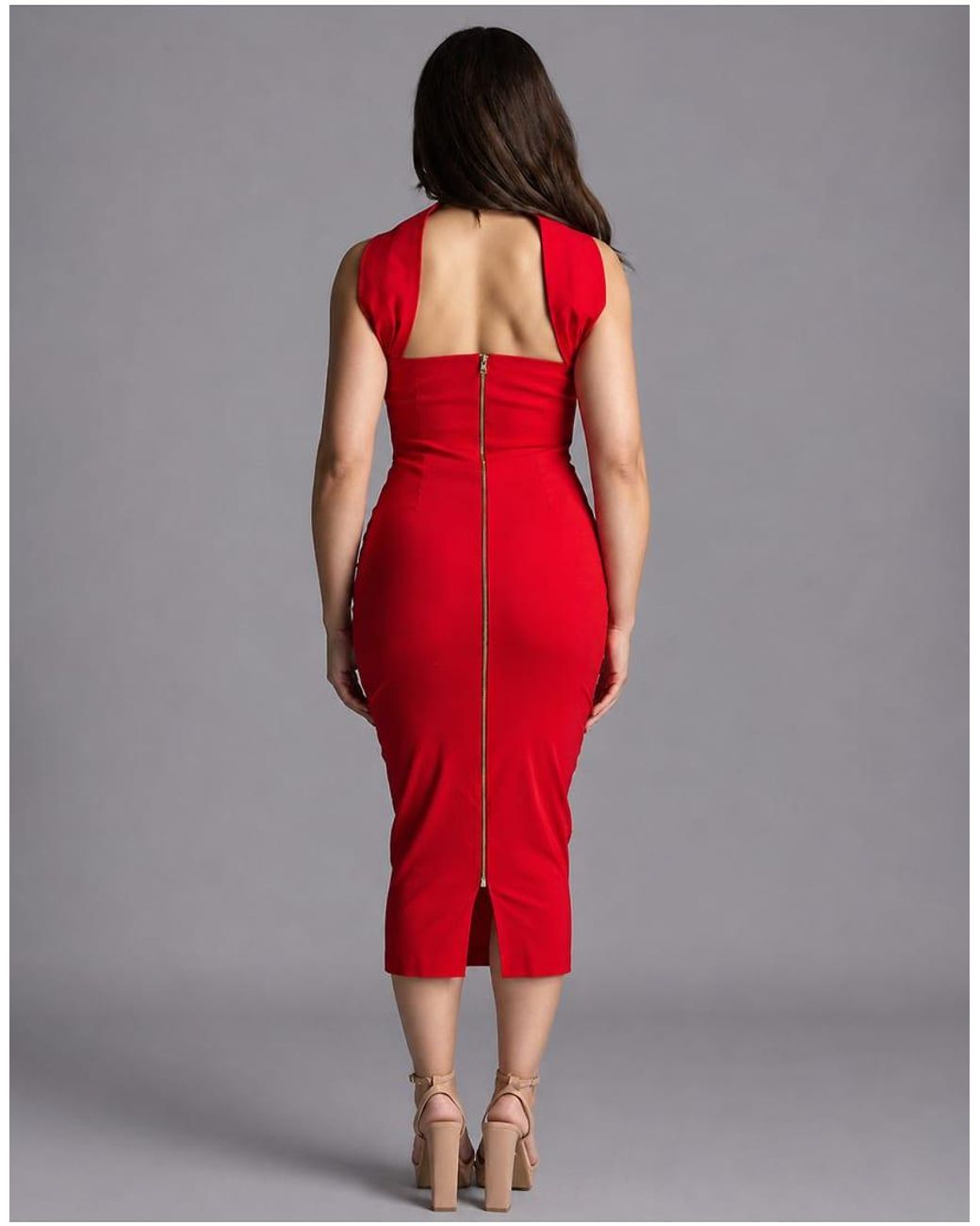 Vesper Petite Red Collar Detail Bodycon Midaxi Dress