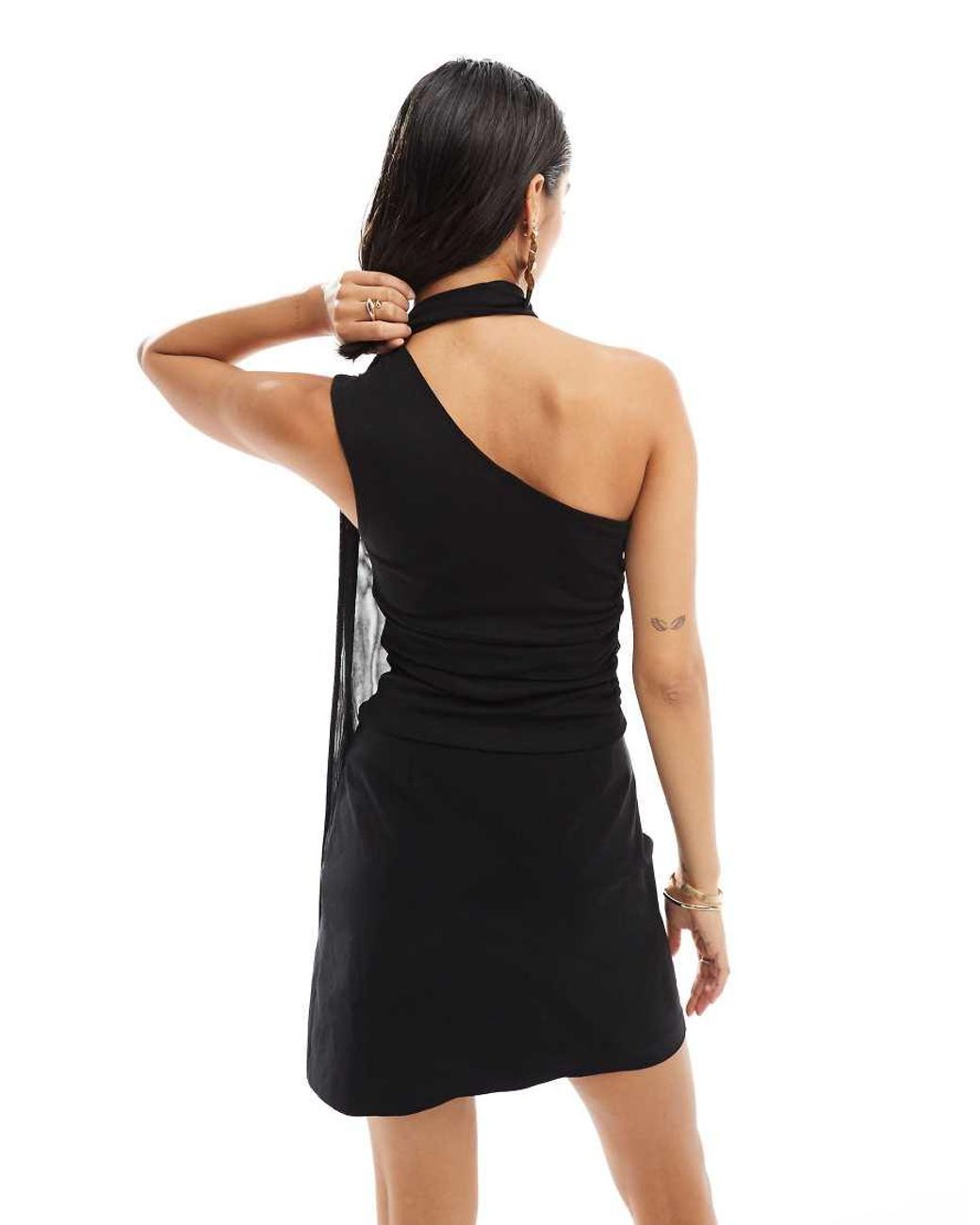 Stradivarius Black Asymmetric Tulle Top With Scarf