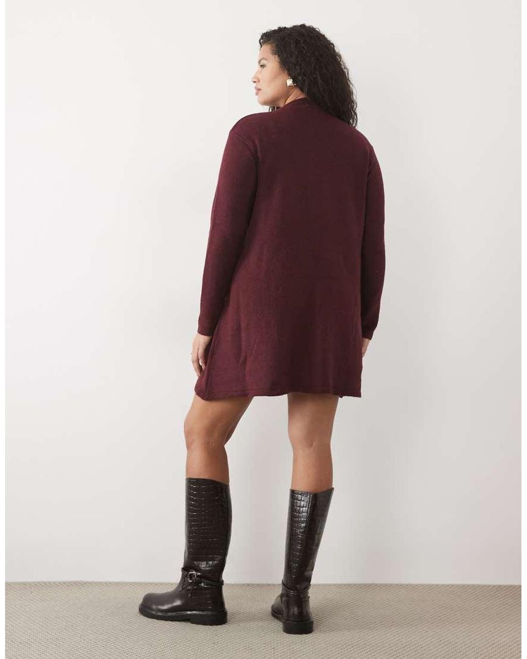 Pieces Plus Red Pieces Curve Long Sleeve Knitted Mini Dress