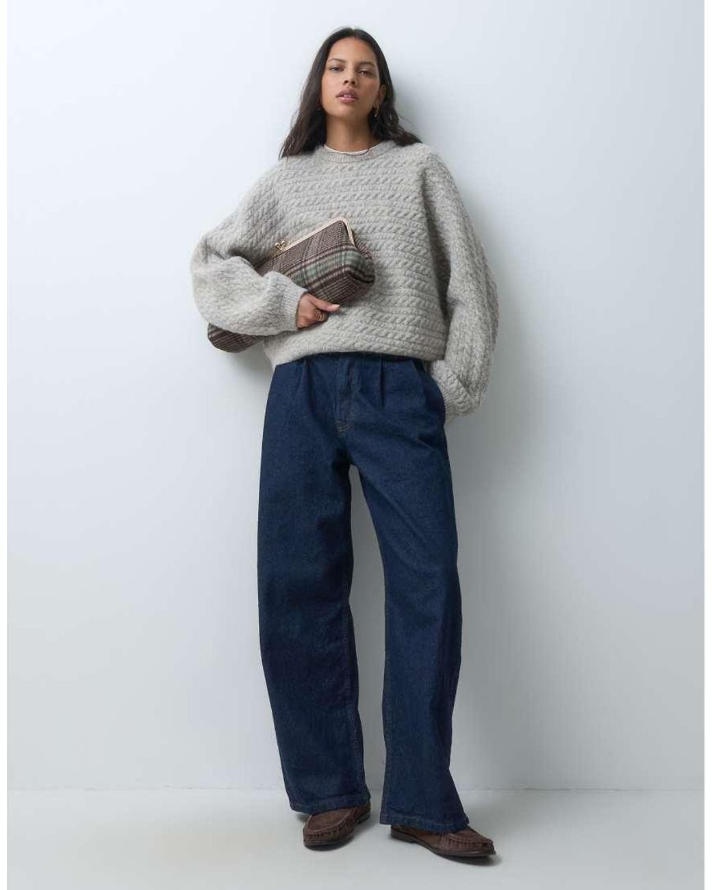 ASOS Gray Crew Neck Batwing Horizontal Cable Jumper