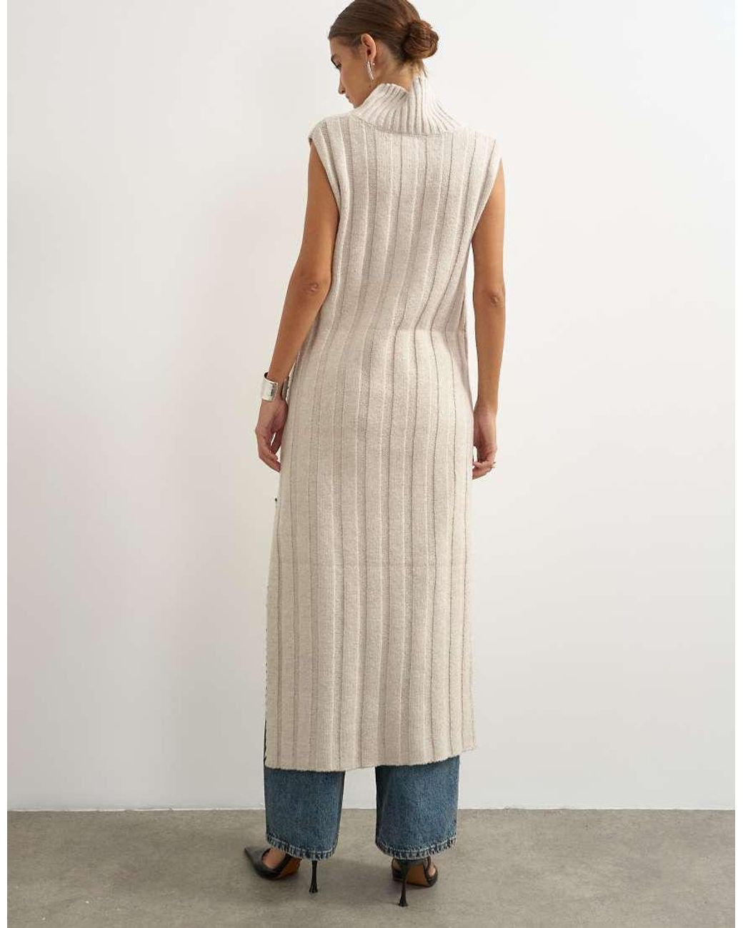 TOPSHOP White Knitted Cable Stitch Long Line Dress