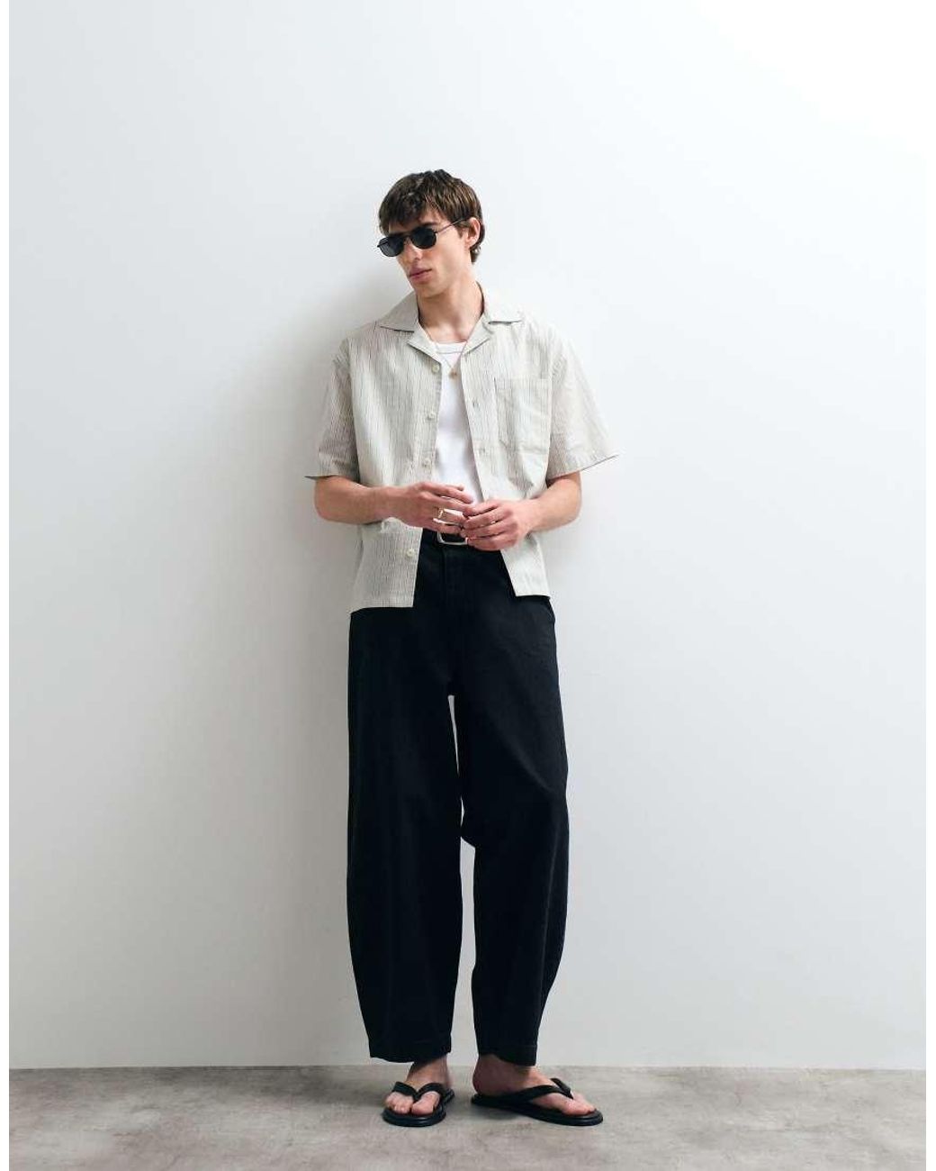 ASOS COLLECTIVE White Relaxed Cotton Striped Shirt With Linen for men