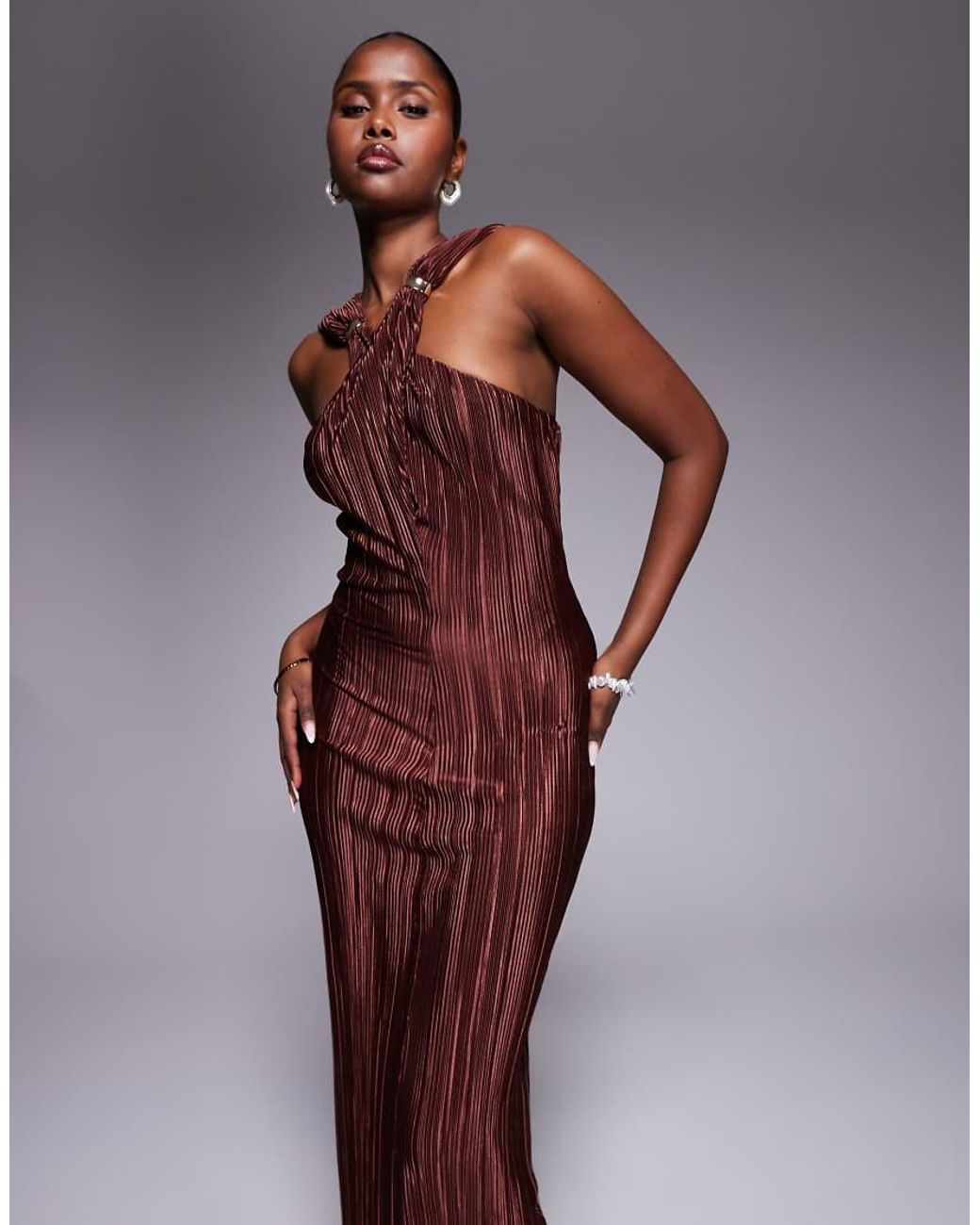 ASOS Purple Plisse Cross Front Maxi Dress With Draped Back