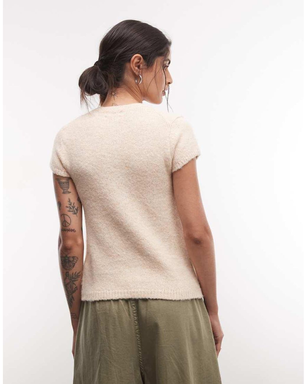 Monki Natural Exclusive Short Sleeve Knit Cardigan Top