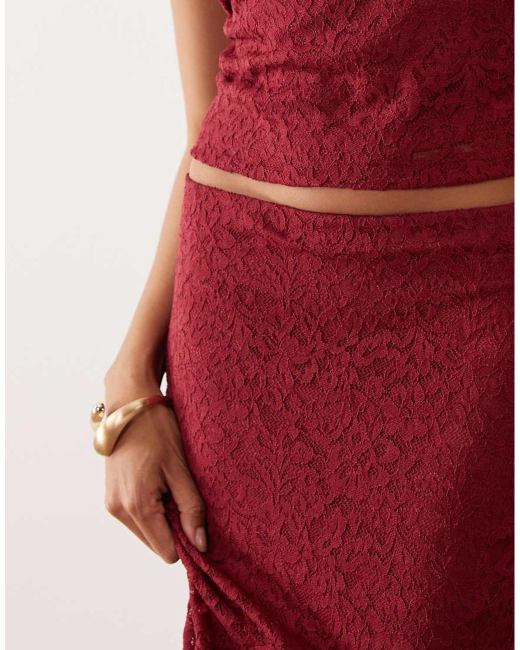 ASOS Red Co-Ord Lace Fishtail Maxi Skirt