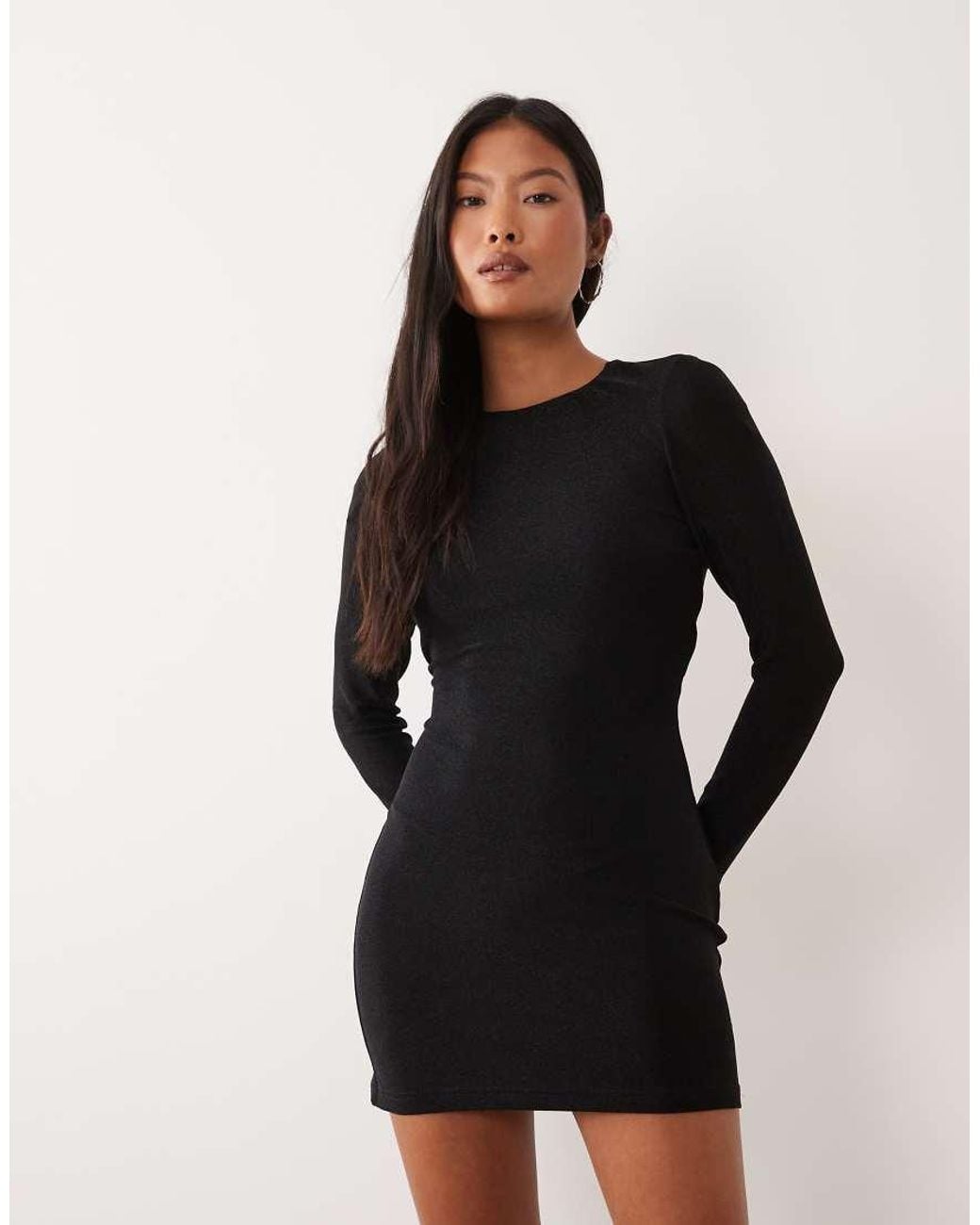 Only Petite Black Long Sleeve Open Back Glitter Mini Dress