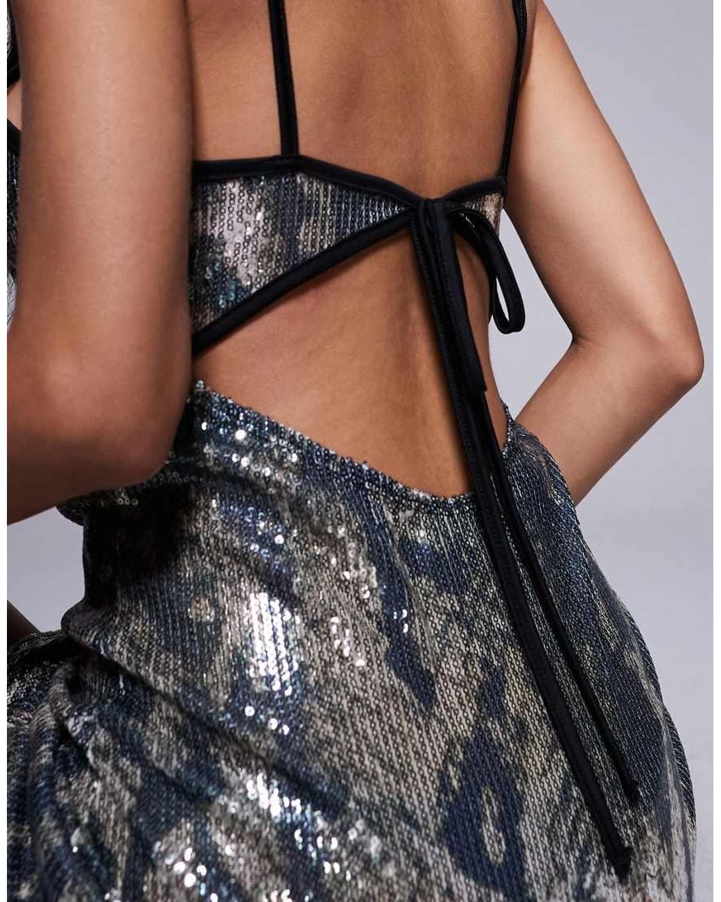 ASOS Gray Printed Sequin Maxi Dress With Split
