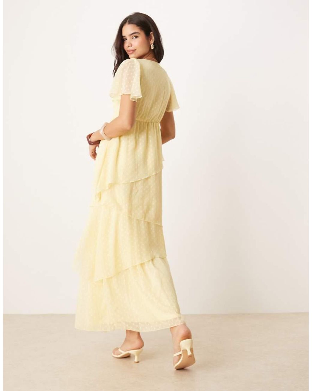 Vila Natural Tiered Dobby Ankle Dress