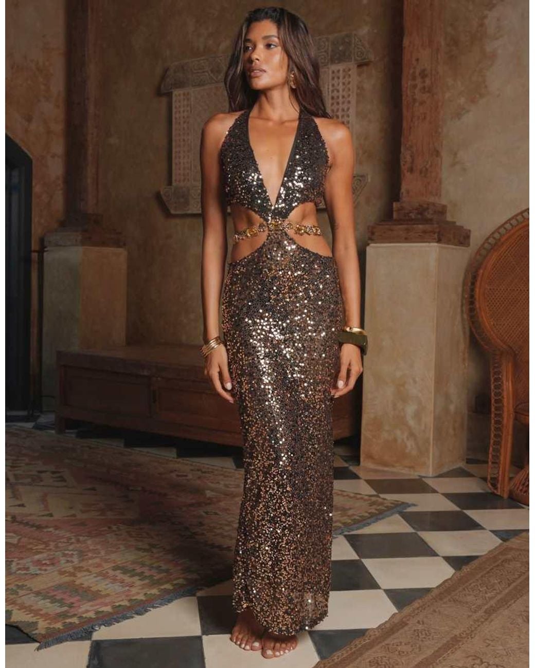 Moda Minx Brown Zarqa Maxi Dress
