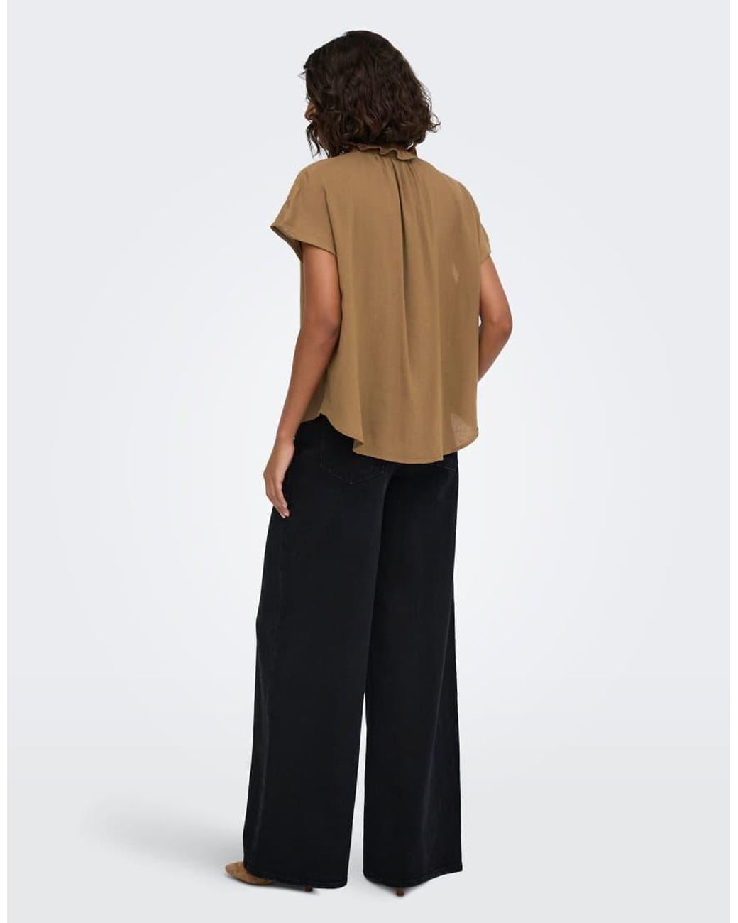 ONLY Natural Sitala China Collar Short Sleeve Top