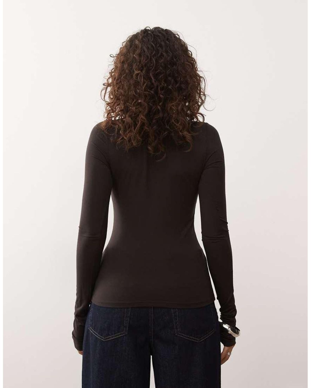 Weekday Black Slim Fit Button Front Long Sleeve Top