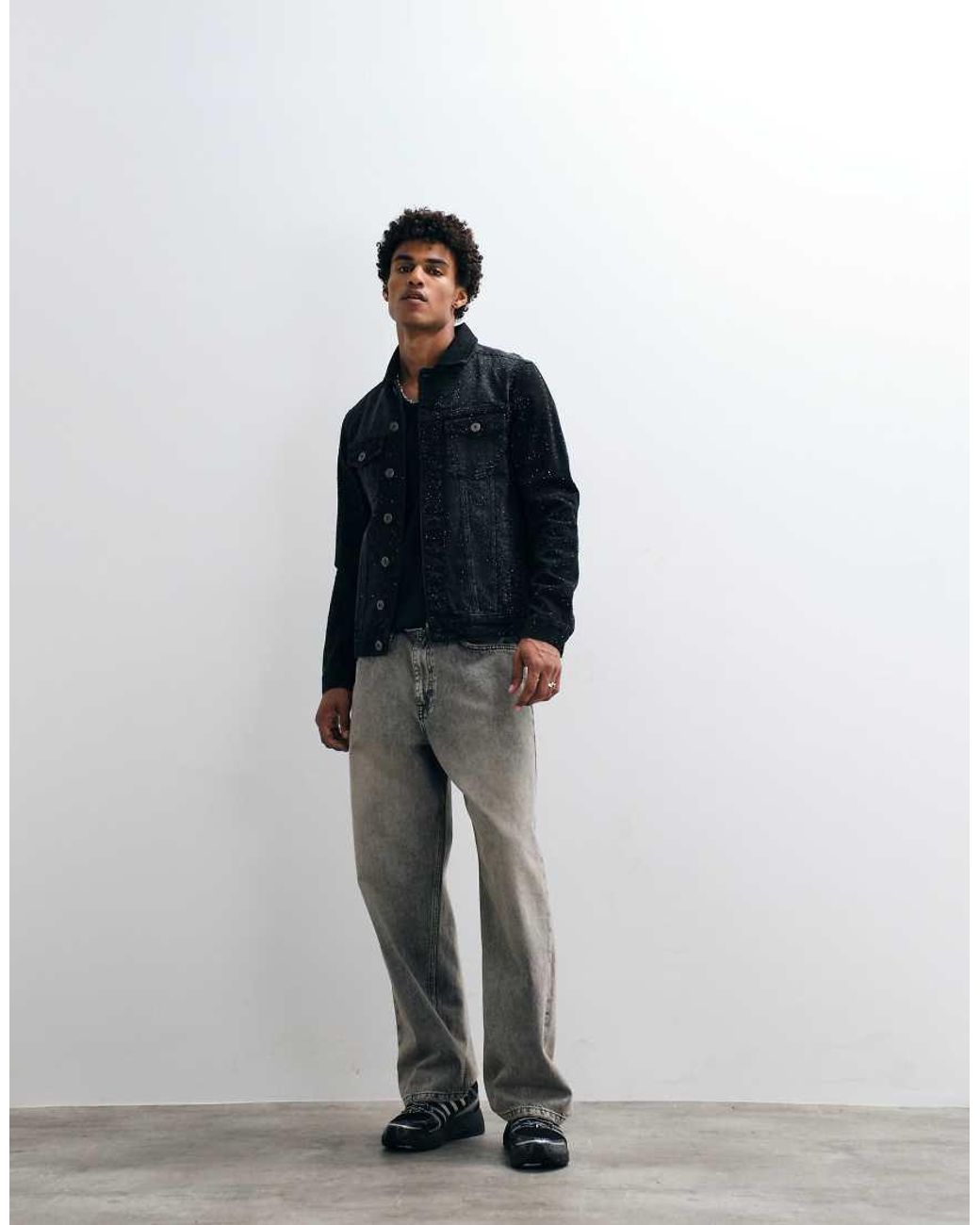 Courtside Blue Rhinestone Embellished Denim Jacket for men