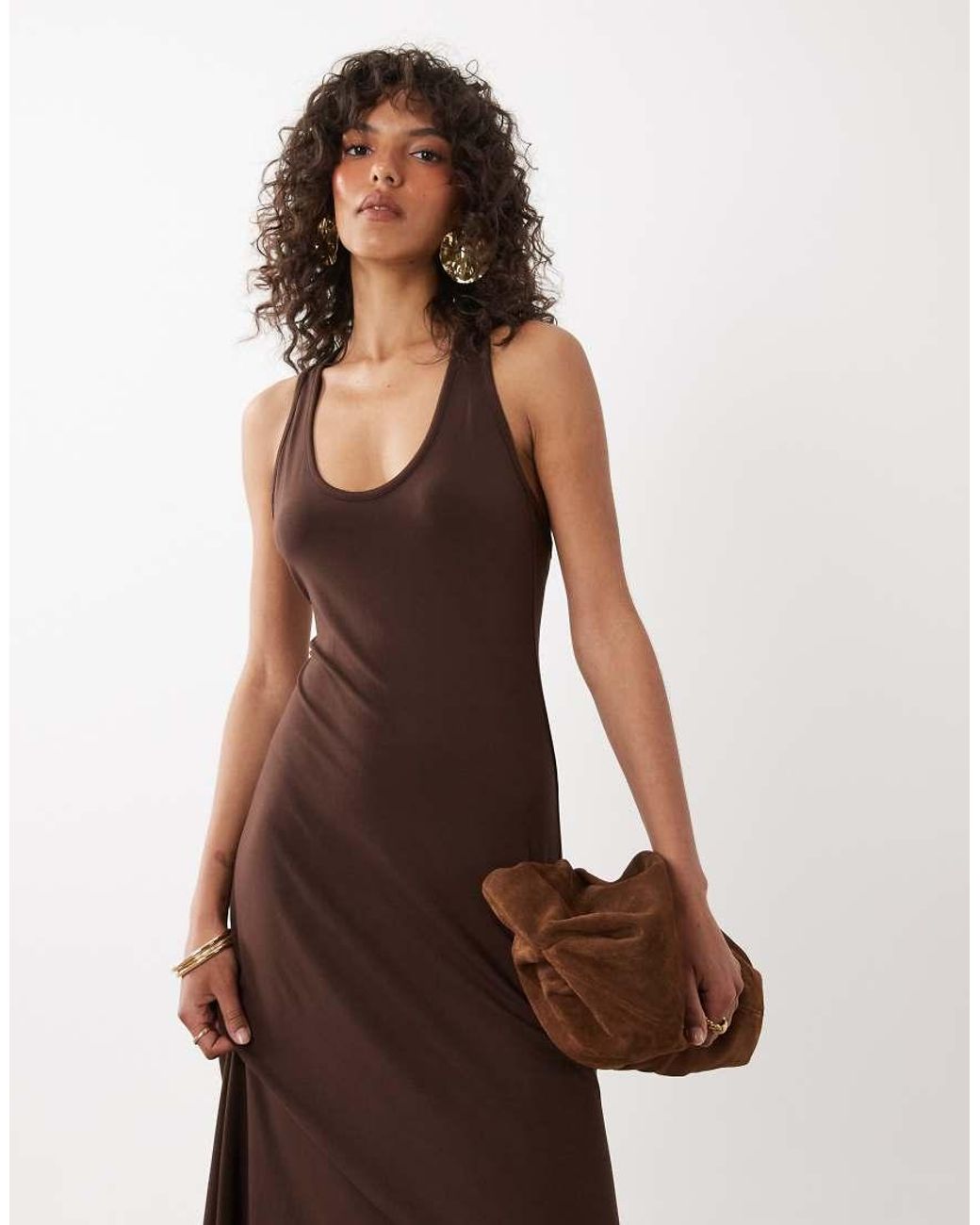 ASOS Brown Scoop Neck Midaxi Dress With Twisted Open Back Detail