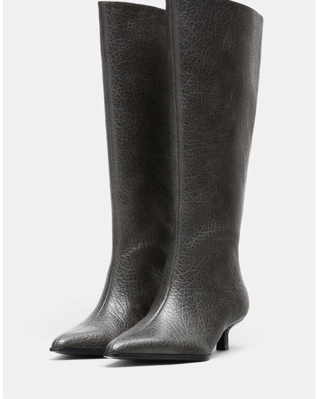Stradivarius Black Tumbled Kitten Heel Boots