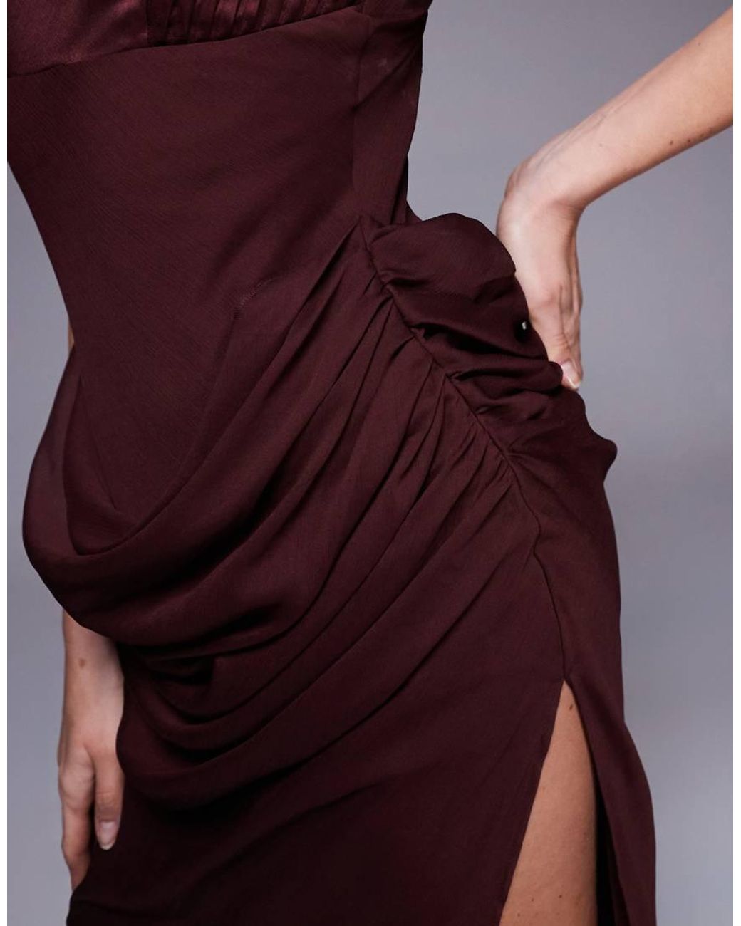 ASOS Purple Satin Bust Square Neck Maxi Dress With Drape Chiffon Skirt