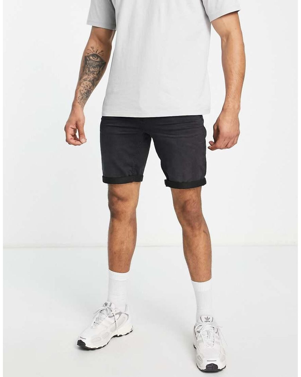 Only & Sons Black Jog Denim Shorts for men
