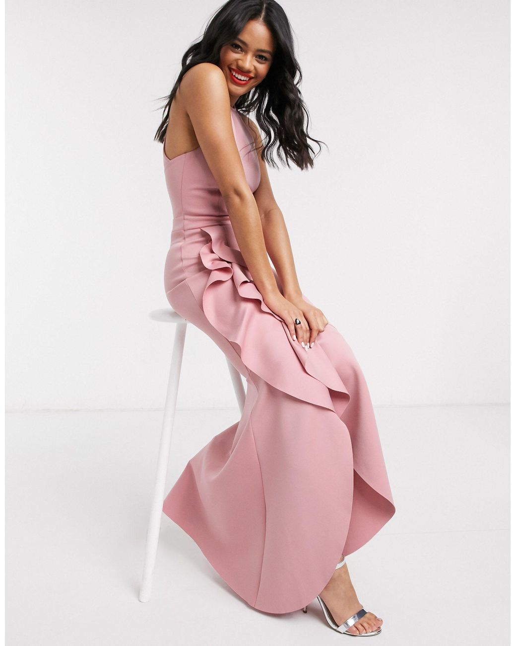 lipsy pink ruffle dress