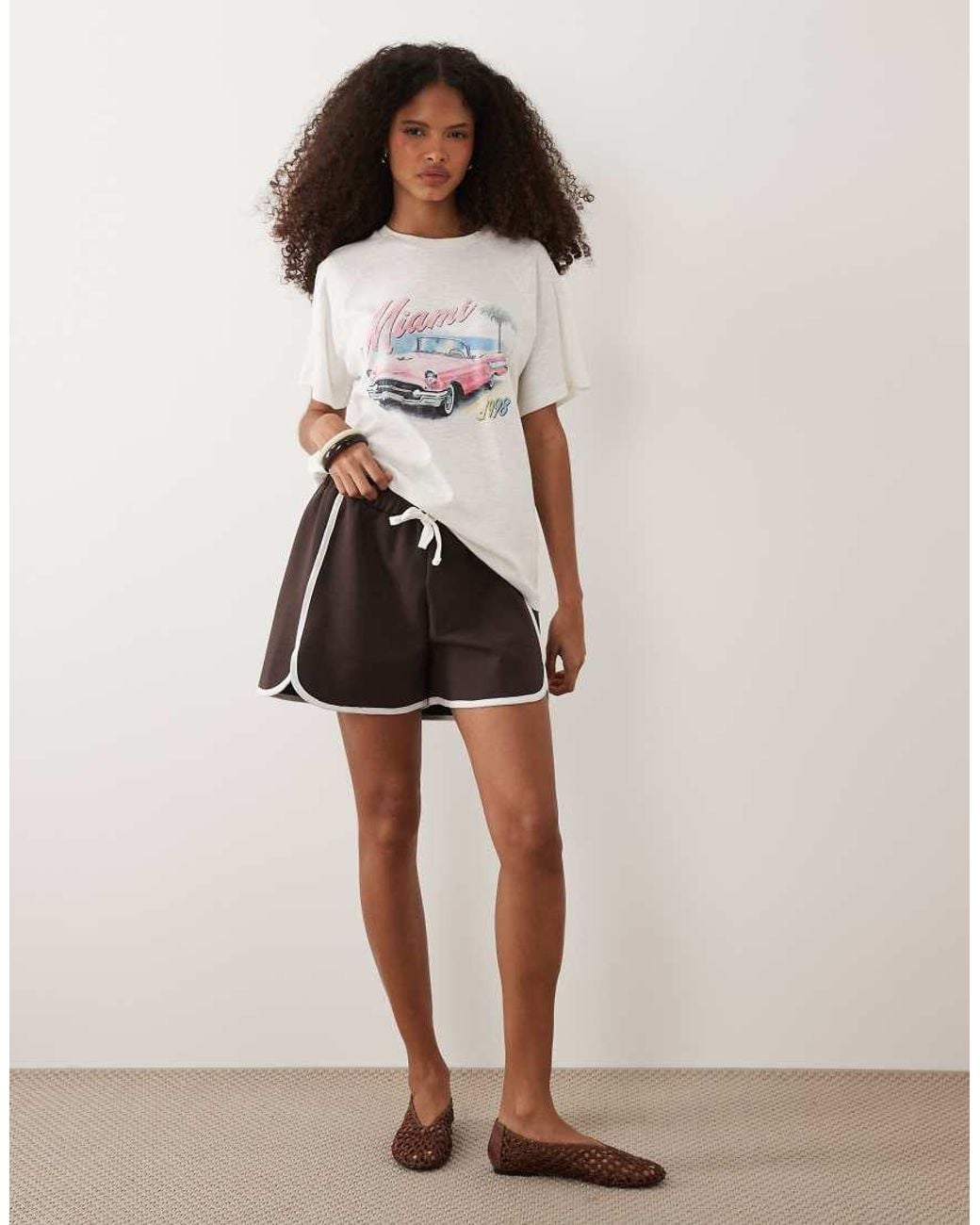 ASOS White Oversized Raglan Sleeve T-Shirt With Miami Car Graphic