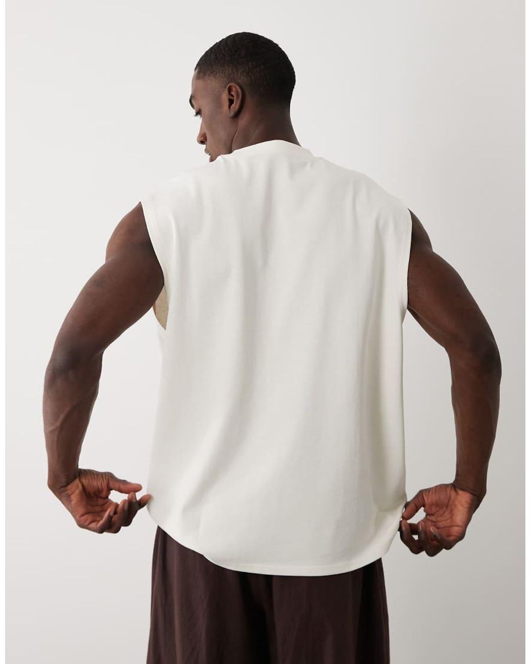 ASOS Brown Circular Design Collection Super Heavyweight Oversized Tank for men
