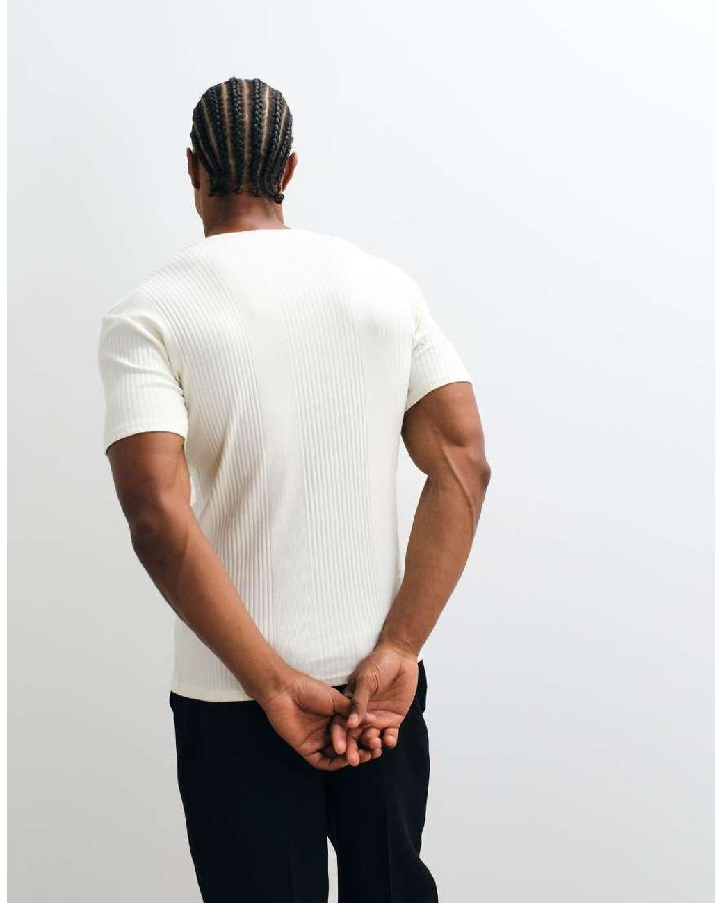 ASOS White Muscle Fit T-shirt With Notch Neck for men
