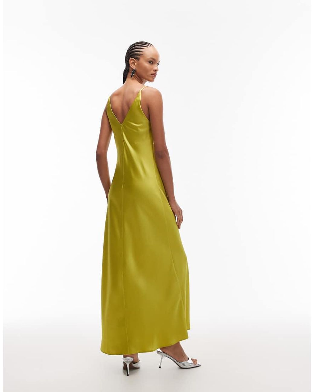 ASOS Green V Neck Cami Satin Slip Midi Dress