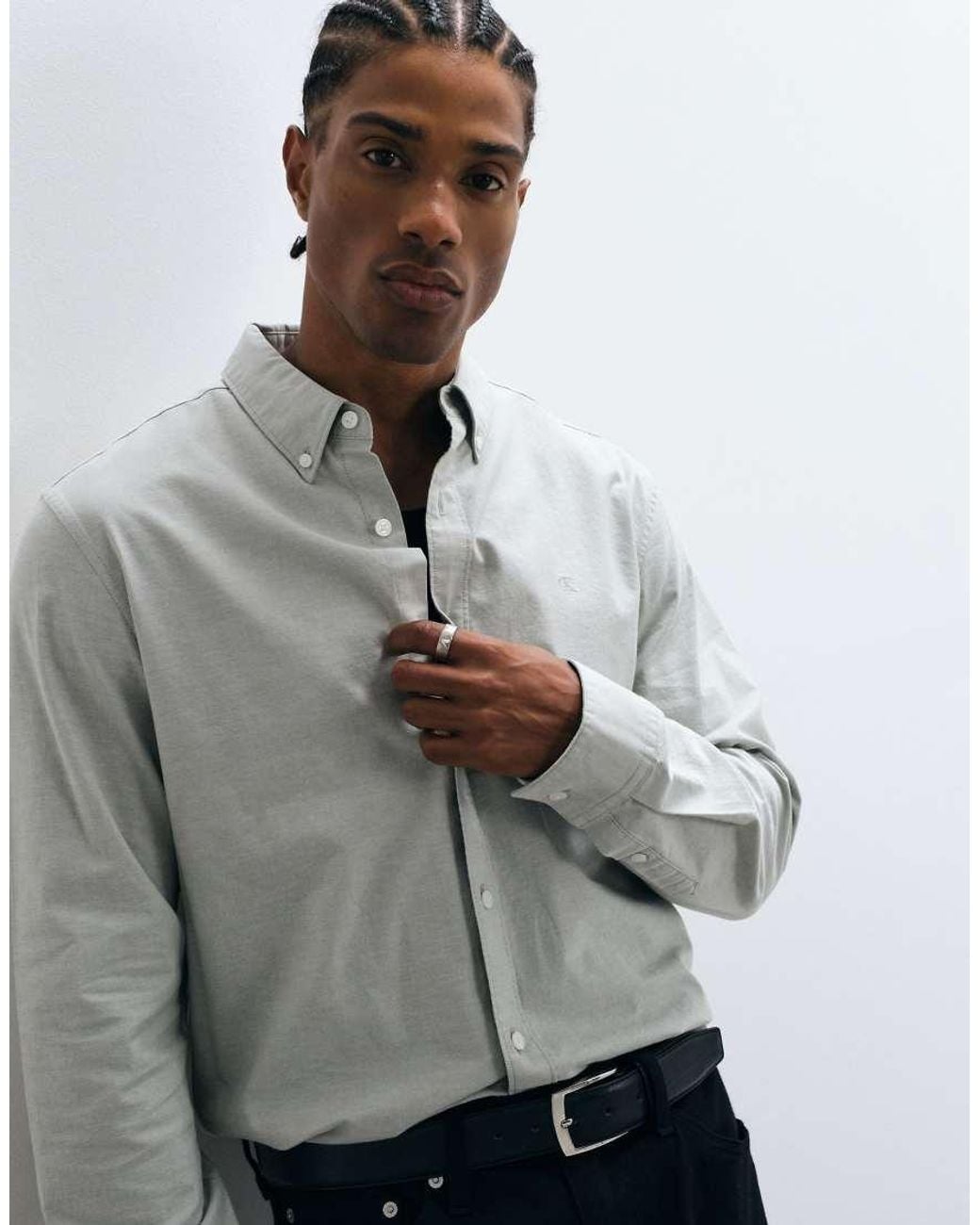 Calvin Klein Gray Classic Long Sleeve Oxford Shirt for men