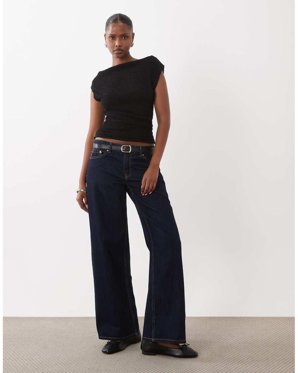 Gina Tricot Black Asymmetric Off Shoulder Top