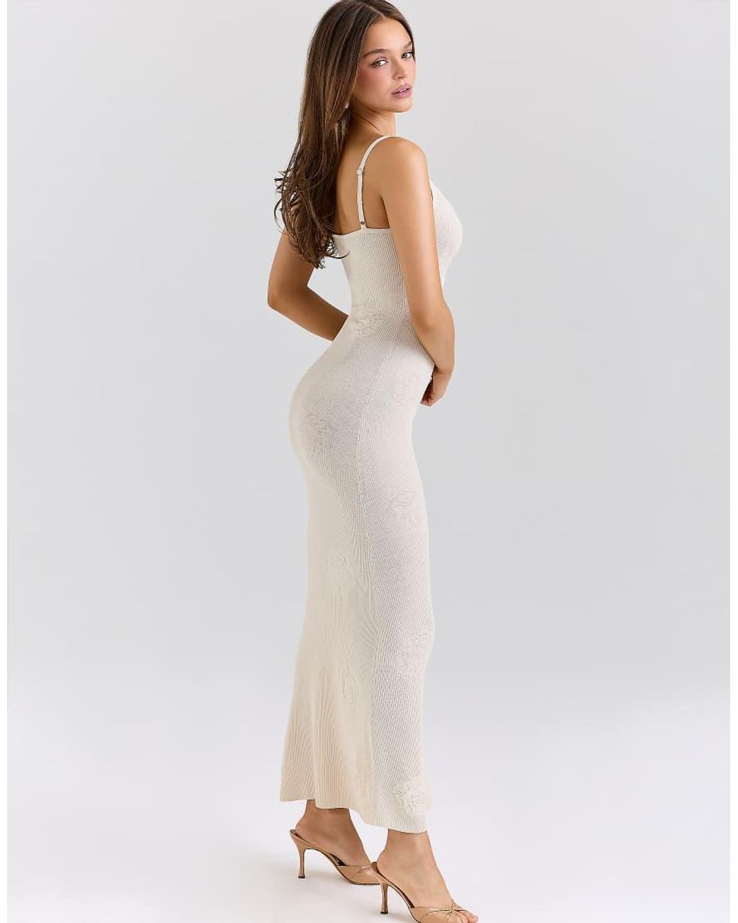 House Of Cb White Dara Ecru Knit Rose Embroidered Maxi Dress