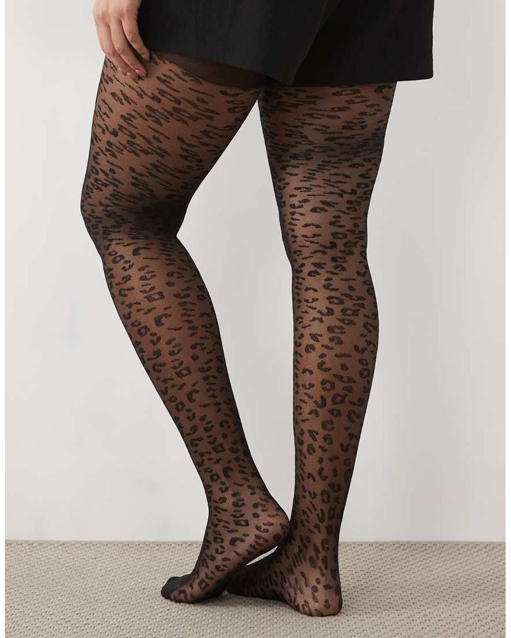 ASOS Black Asos Design Curve Super Stretch Sheer Leopard Print Tights
