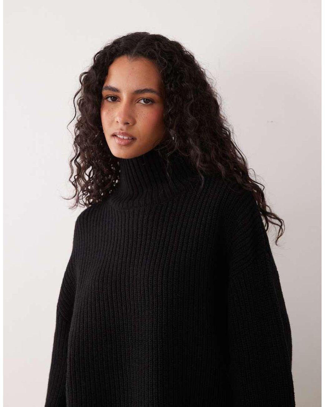 Gina Tricot Black Split Sleeve Detail Knitted Turtleneck Sweater With Wool