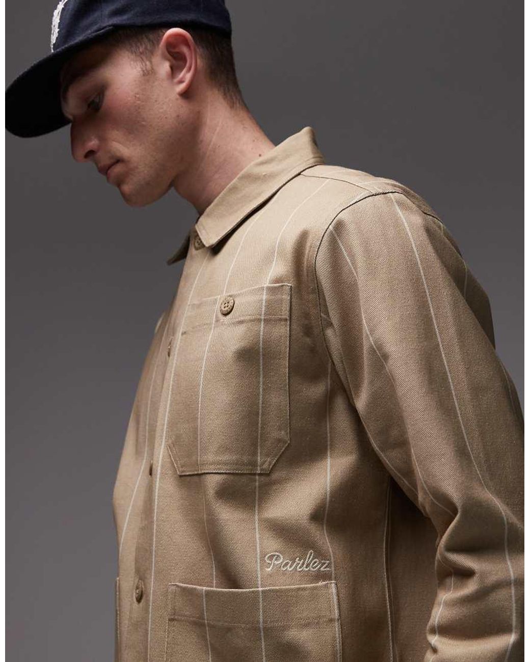 Parlez Brown Flow Logo Detail Chore Jacket for men