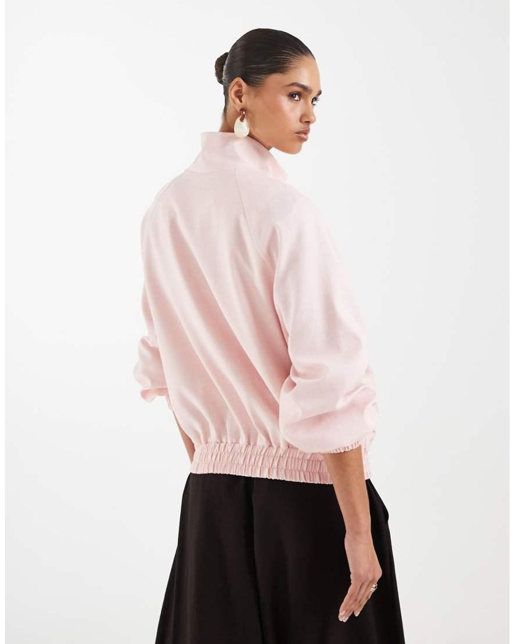 ASOS Pink Linen Funnel Neck Jacket
