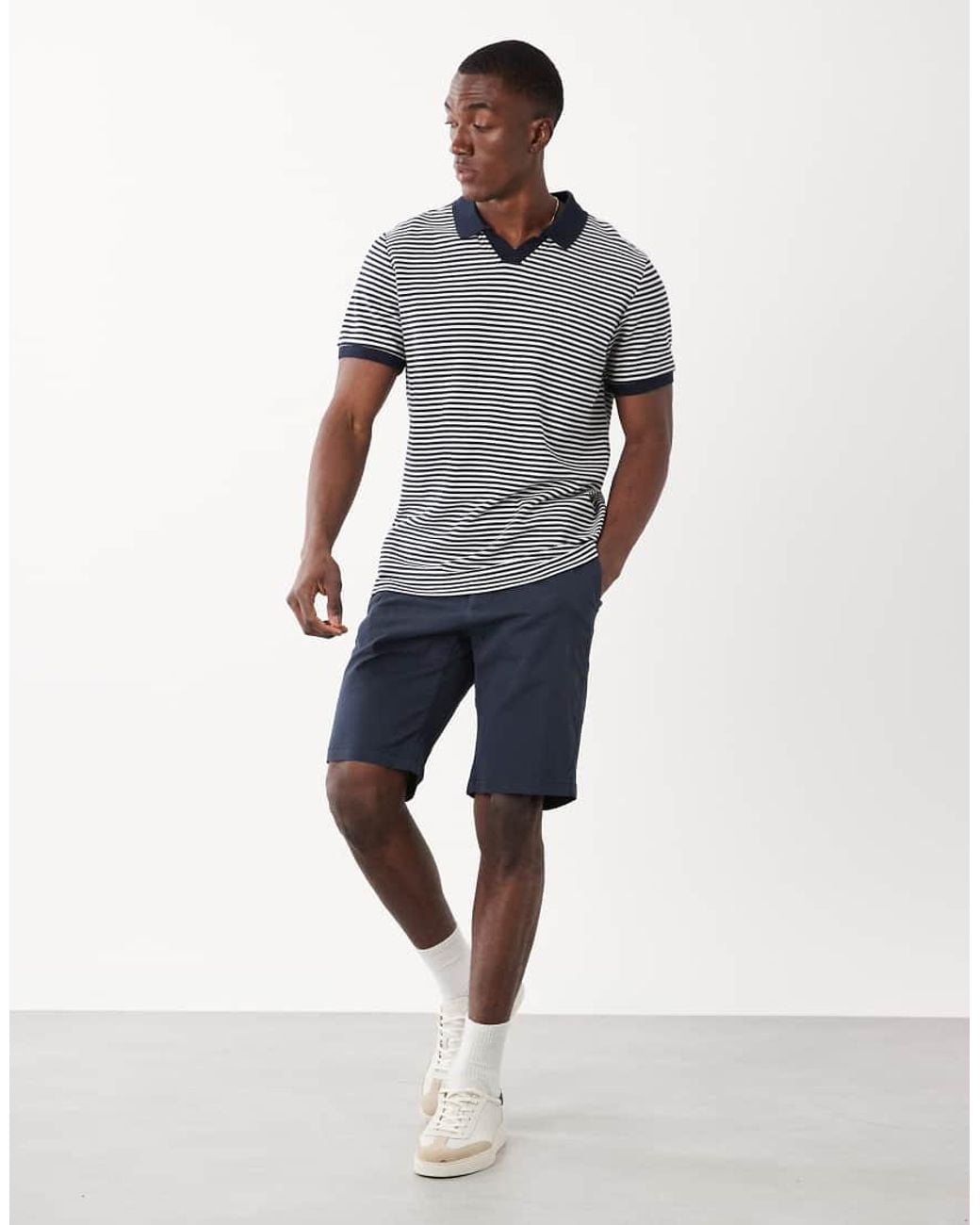 Threadbare Blue Short Sleeve Stripe Polo Shirt for men