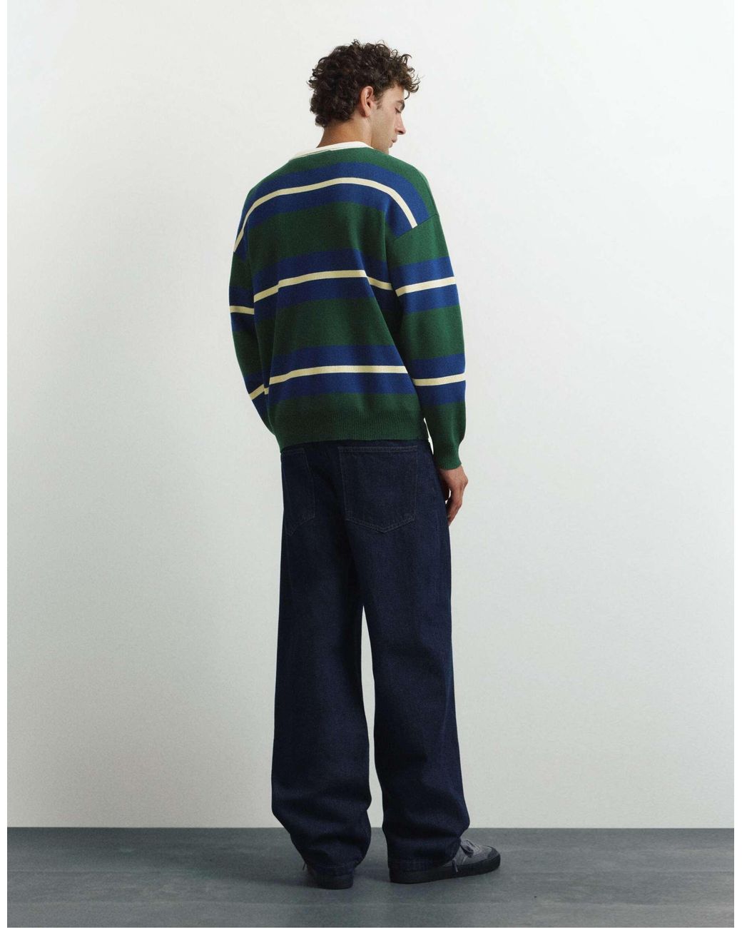 Pull&Bear Gestreiftes strick-polohemd in Blue für Herren