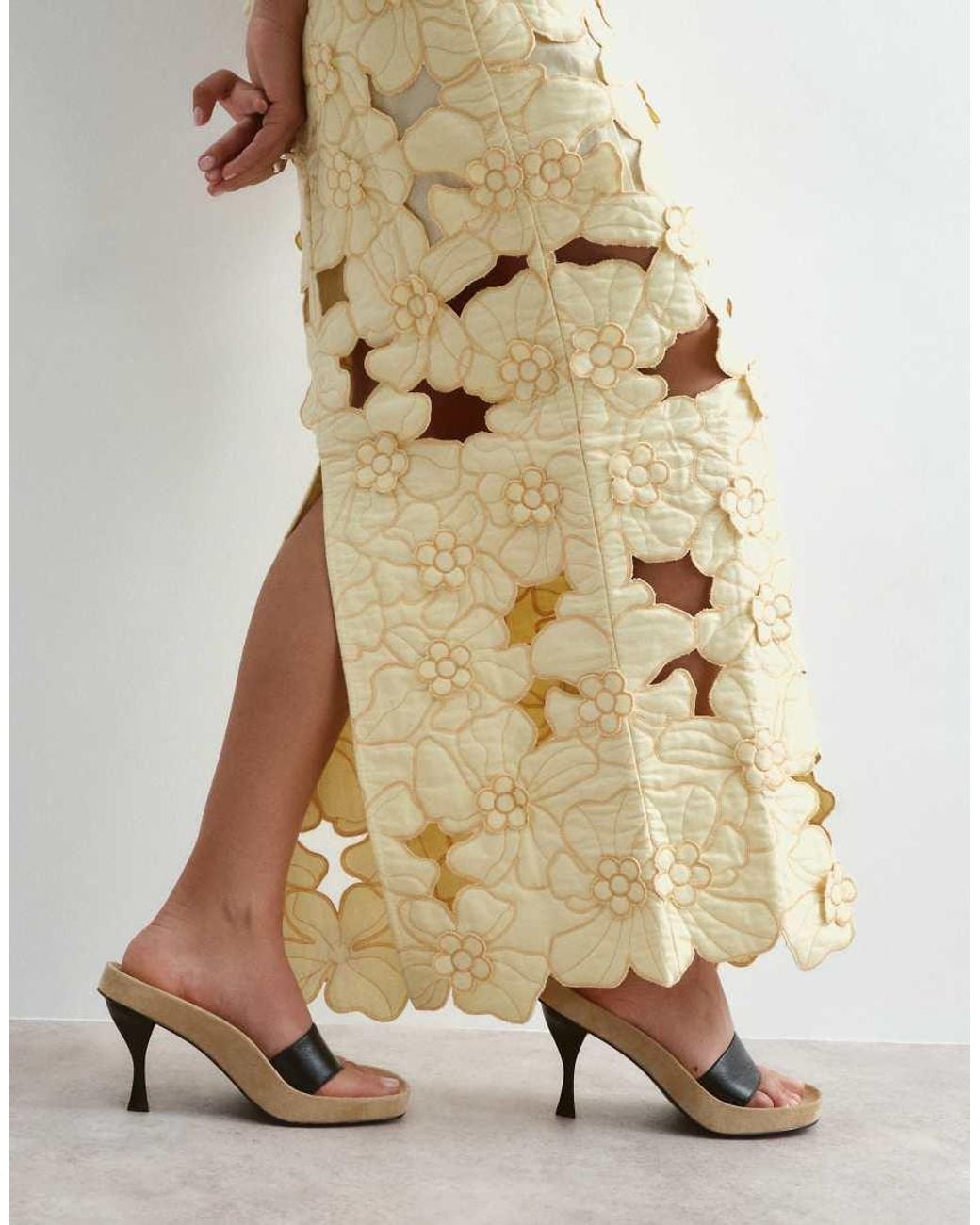 ARRANGE Metallic Floral Embroidered Linen Cutwork Midi Skirt Co-ord