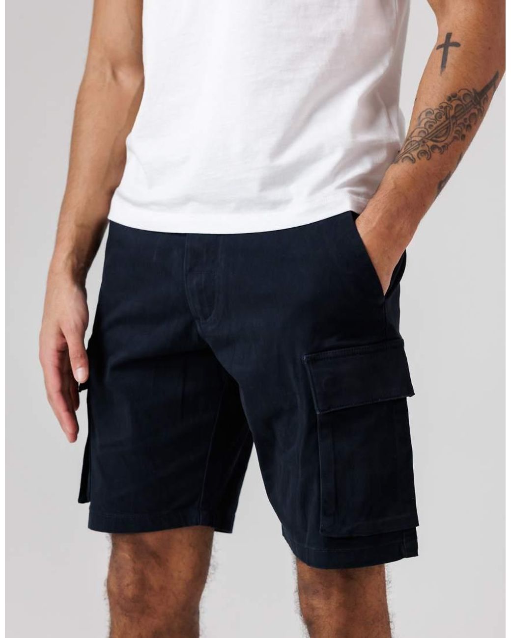 French Connection White Cotton Cargo Shorts for men