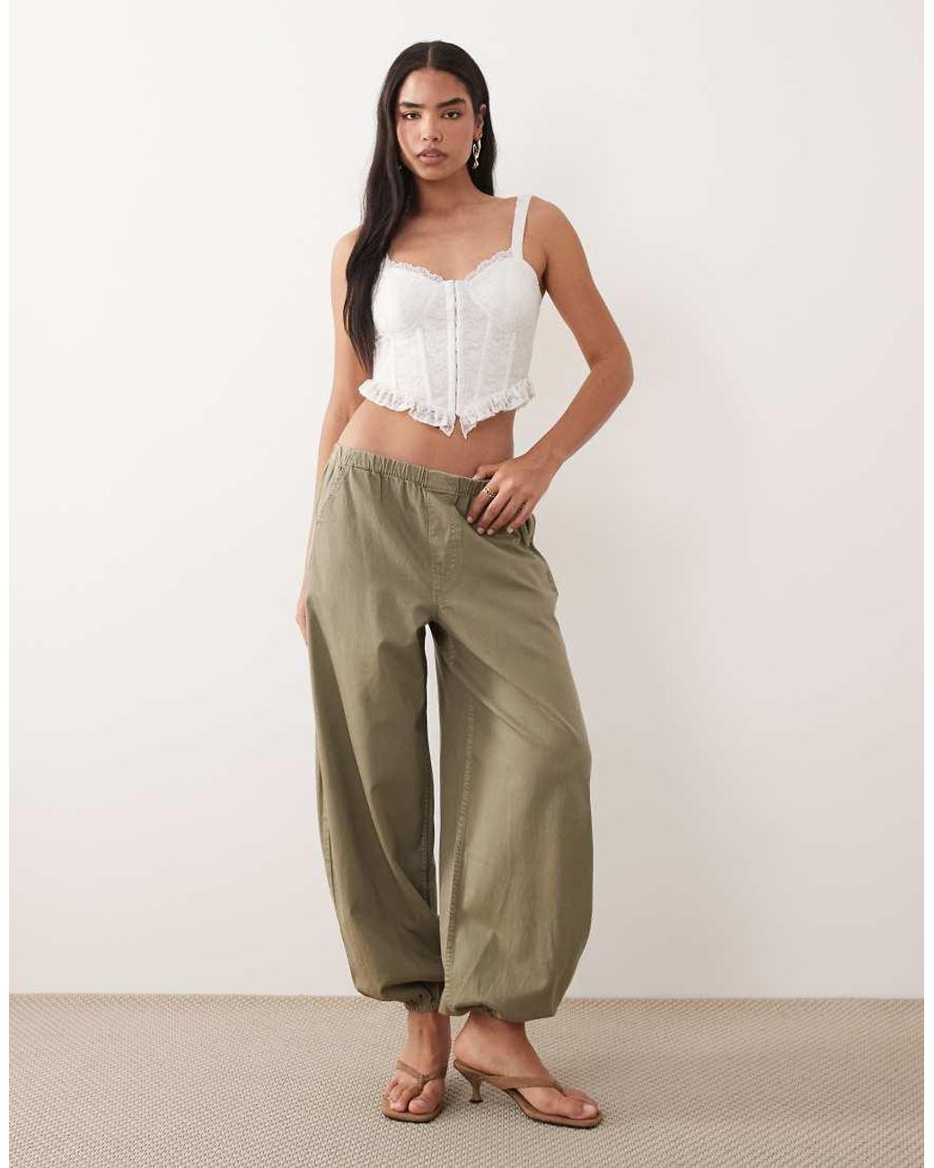 ASOS Natural Lace Corset Top With Ruffle Hem