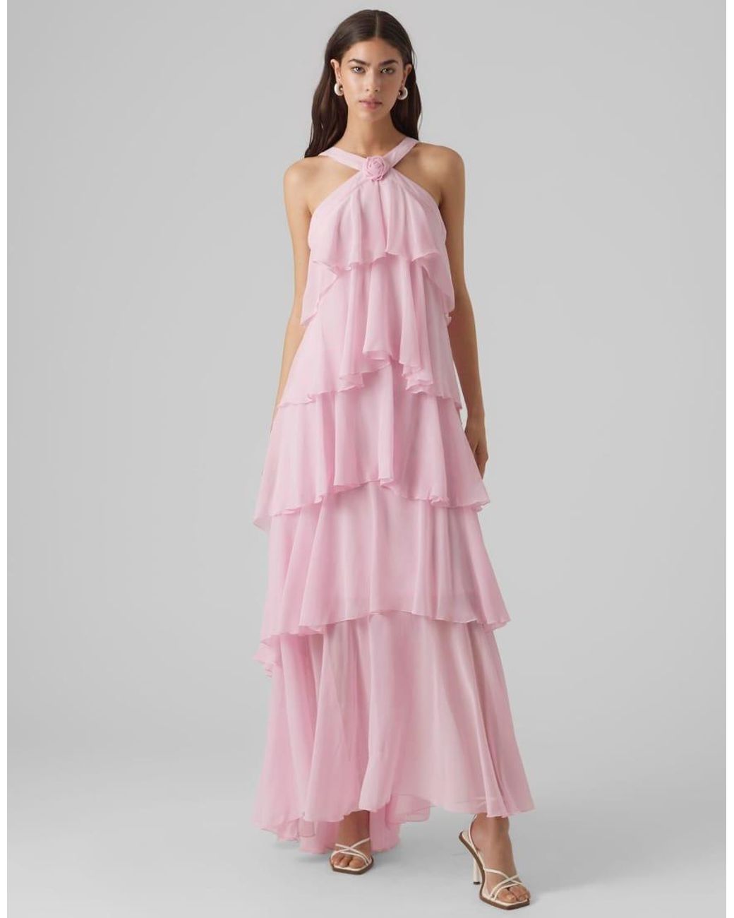 Vero Moda Pink Tiered Maxi Dress