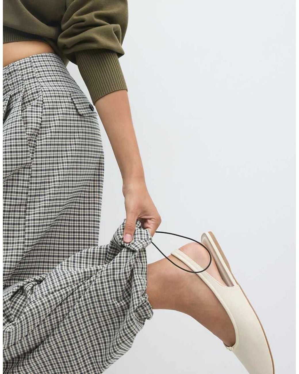 Stradivarius Natural Leather-effect Slingback Ballet Flats