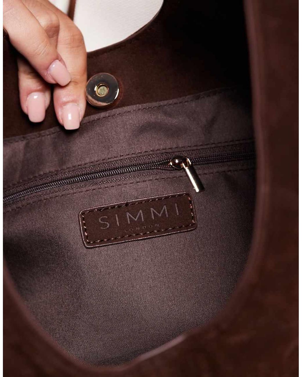 SIMMI Brown Isla Large Faux Suede Shoulder Bag