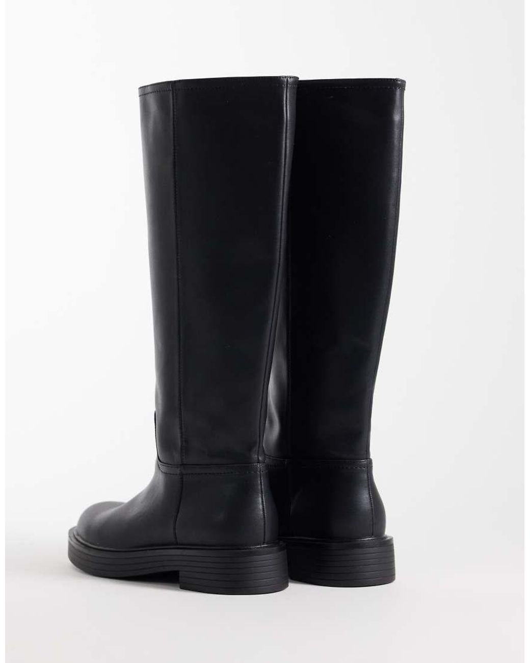 Asos Design Wide Fit Black Cerys Chunky Pull On Riding Knee Boots